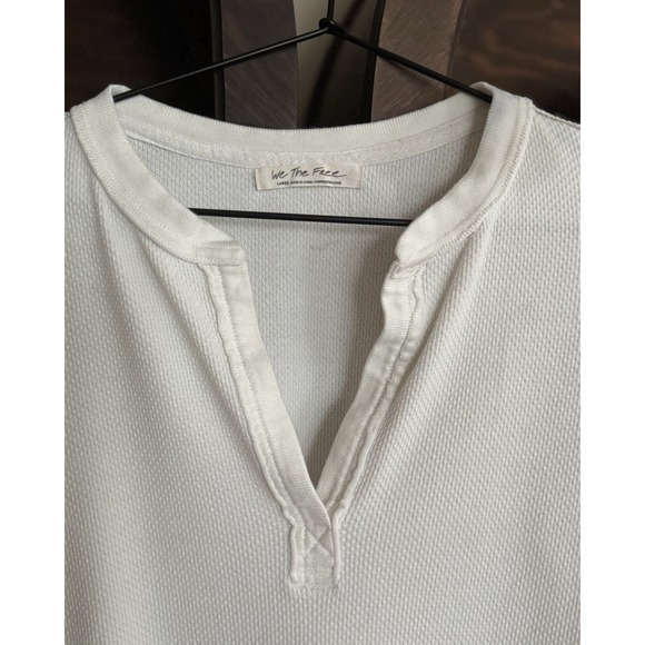 Free People Mikah Henley Thermal Cream Top Waffle Knit Boho Long Sleeve Size L - Picture 3 of 9
